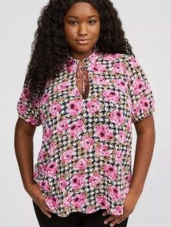 torrid Tops - NWT Torrid Chiffon Puff Short Sleeve Blouse Herringbone Roses Plaid